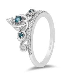 Enchanted Disney Fine Jewelry Sterling Silver 1/6 CTTW Diamond and London Blue Topaz Cinderella Tiara Ring