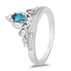 Enchanted Disney Fine Jewelry Sterling Silver 1/10 CTTW Diamond And London Blue Topaz Cinderella Carriage Ring
