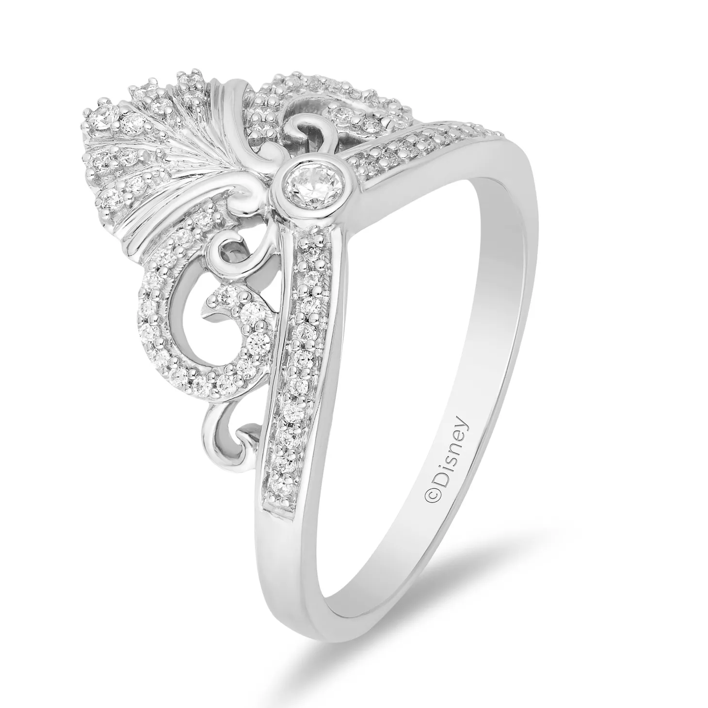 Enchanted Disney Fine Jewelry Sterling Silver 1/5 CTTW Ariel Shell Tiara Ring