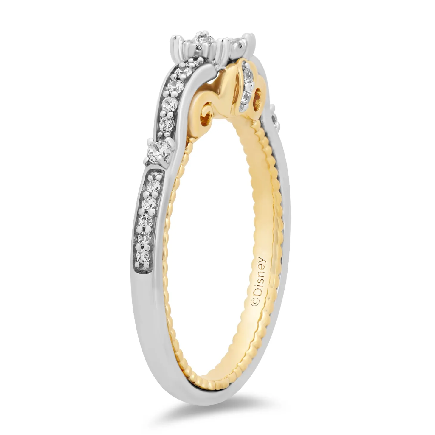 Enchanted Disney Fine Jewelry 14K White Gold And Yellow Gold with 1/4 CTTW Cinderella Promise Ring