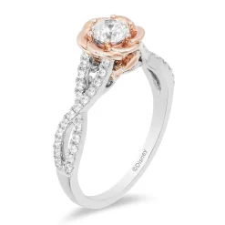 Enchanted Disney Fine Jewelry 14K Rose Gold and White Gold with 1/2 CTTW Diamond Belle Bridal Ring