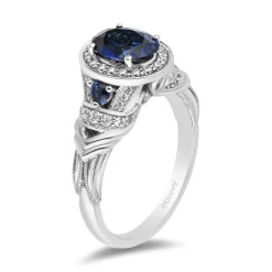 Enchanted Disney Fine Jewelry 10K White Gold with 1/3 CTTW Diamond and Sapphire Cinderella Engagement Ring