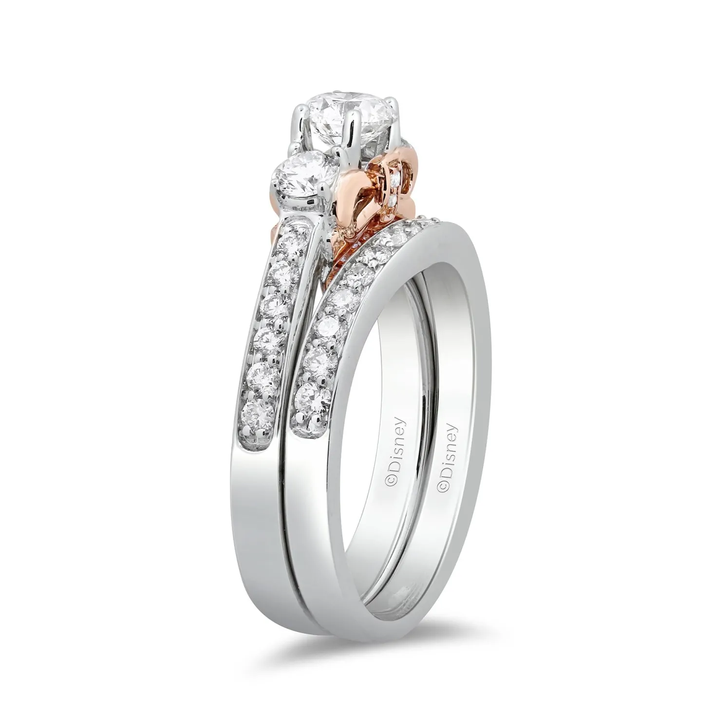 Enchanted Disney Fine Jewelry 14K White Gold and Rose Gold with 1 1/5 CTTW Snow White Bridal Set