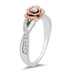 Enchanted Disney Fine Jewelry Sterling Silver and 10K Rose Gold 1/5 CTTW Belle Rose Ring