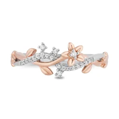 Enchanted Disney Fine Jewelry Sterling Silver and 10K Rose Gold with 1/10 CTTW Diamond Rapunzel Magical Flower Ring