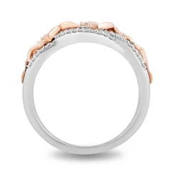 Enchanted Disney Fine Jewelry Sterling Silver and 10K Rose Gold with 1/4 CTTW Diamond Moana Plumeria Flower Ring