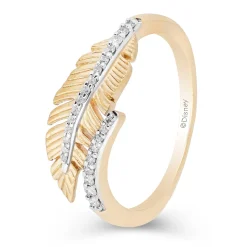 Enchanted Disney Fine Jewelry 10K Yellow Gold 1/10 CTTW Pocahontas Feather Ring