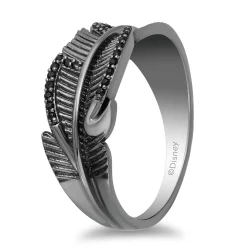 Enchanted Disney Fine Jewelry Black Rhodium Over Sterling Silver 1/10 CTTW Maleficent Villain Ring