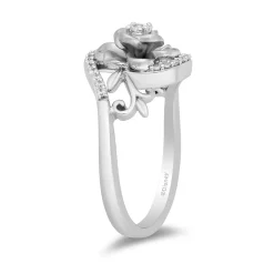 Enchanted Disney Fine Jewelry Sterling Silver with 1/5 CTTW Diamond Cinderella 70th Gardenia Flower Ring