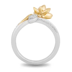 Enchanted Disney Fine Jewelry Sterling Silver and 10K Yellow Gold With 1/10 CTTW Diamond Tiana Lotus Ring