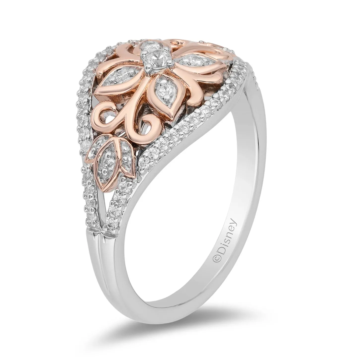 Enchanted Disney Fine Jewelry Sterling Silver and 10K Rose Gold with 1/4 CTTW Jasmine Ring