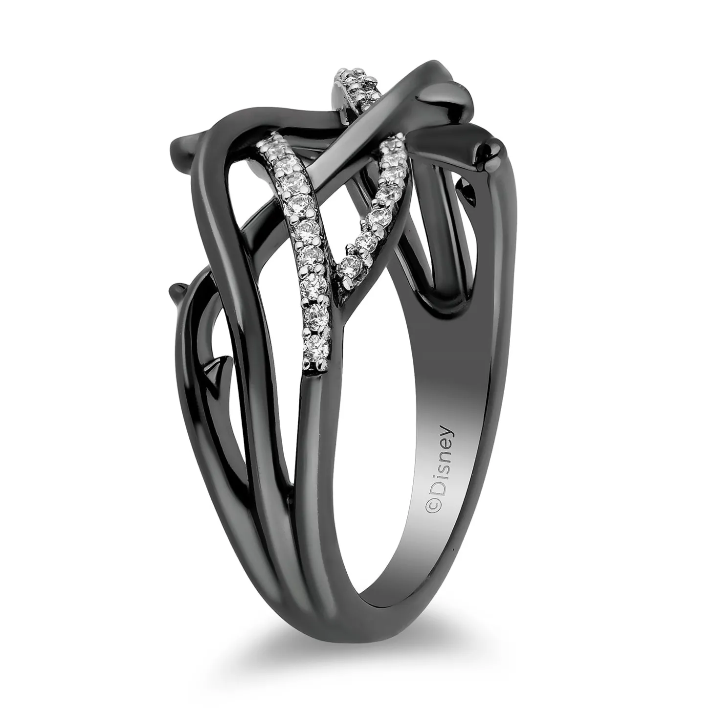Enchanted Disney Fine Jewelry Black Rhodium over Sterling Silver with 1/6 CTTW Diamond Maleficent Ring
