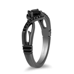 Enchanted Disney Fine Jewelry Black Rhodium over Sterling Silver with 1/10 CTTW Black Diamond and Onyx Maleficent Ring