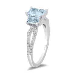 Enchanted Disney Fine Jewelry Sterling Silver with 1/8 CTTW Diamond and Sky Blue Topaz Elsa Ring