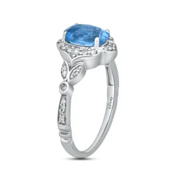 Enchanted Disney Fine Jewelry Sterling Silver 1/5 CTTW Diamond And Swiss Blue Topaz Jasmine Ring