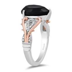 Enchanted Disney Fine Jewelry Sterling Silver and 10K Rose Gold with 1/10 CTTW Diamond and Black Spinel Maleficent Ring