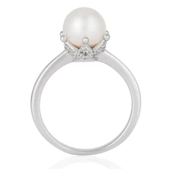 Enchanted Disney Fine Jewelry Sterling Silver with 1/10 CTTW Diamond and Pearl Ariel Disney Ring