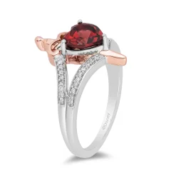 Enchanted Disney Fine Jewelry Sterling Silver and 10K Rose Gold with 1/10 CTTW Diamond with Red Garnet Evil Queen Ring