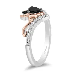 Enchanted Disney Fine Jewelry 10K Rose Gold and Sterling Silver with 1/6 CTTW Black and White Diamond with Black Onyx Maleficent Ring