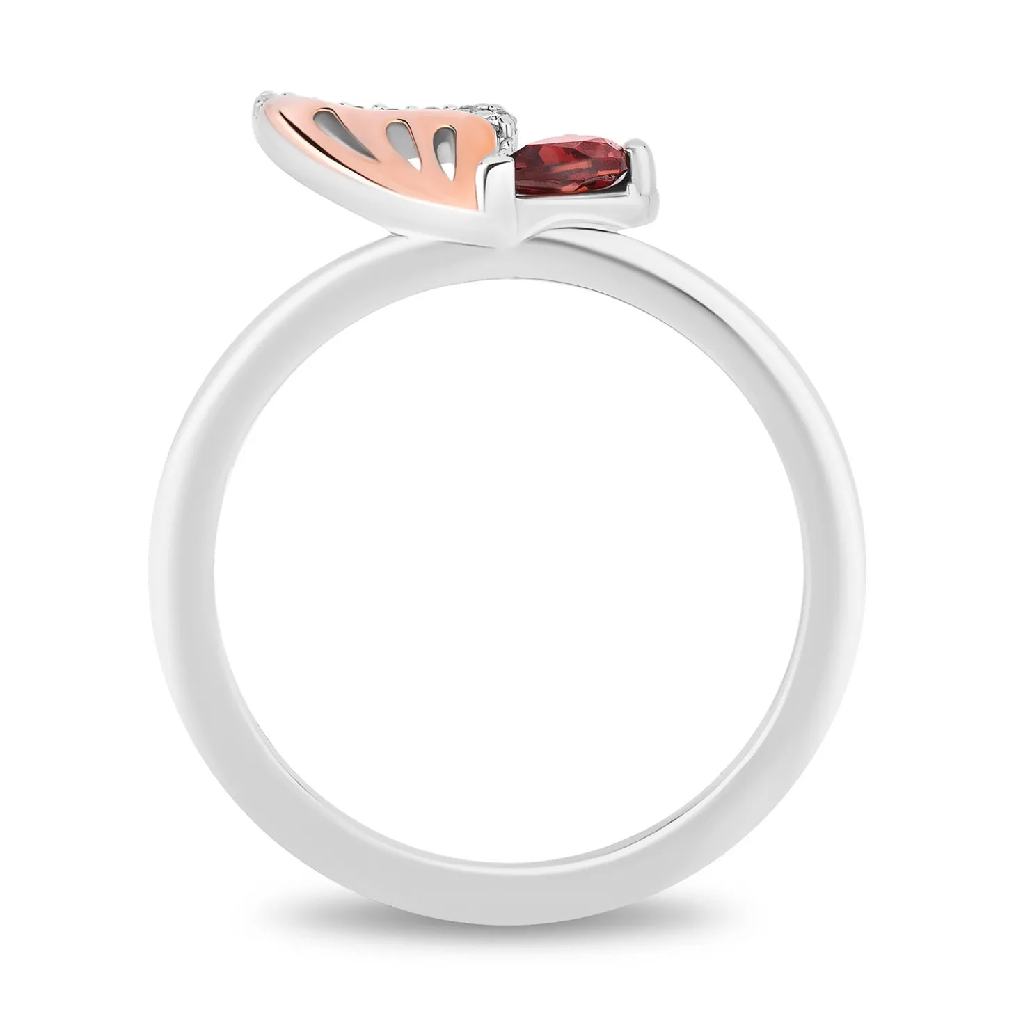 Enchanted Disney Fine Jewelry 14K Rose Gold Over Sterling Silver with 1/10 CTTW Diamonds and Red Garnet Mulan Stackable Ring