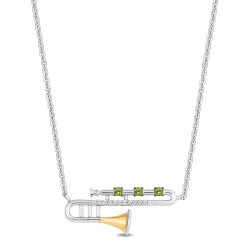 Enchanted Disney Fine 'Princess and Frog Anniversary' Jewelry Sterling Silver and 10K Yellow Gold with Accent Diamonds and Peridot Princess and the Frog 15th Anniversary Tiana Pendant Necklace