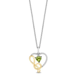 Enchanted Disney Fine 'Princess and Frog Anniversary' Special Jewelry Sterling Silver and 10K Yellow Gold with 1/20 CTTW Diamonds and Heart Peridot Princess and the Frog 15th Anniversary Tiana Pendant Necklace