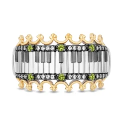 Enchanted Disney Fine 'Princess and Frog Anniversary' Special Jewelry Black Rhodium Over Sterling Silver and 10K Yellow Gold with 1/8 CTTW Diamonds and Peridot Princess and the Frog 15th Anniversary Tiana Ring