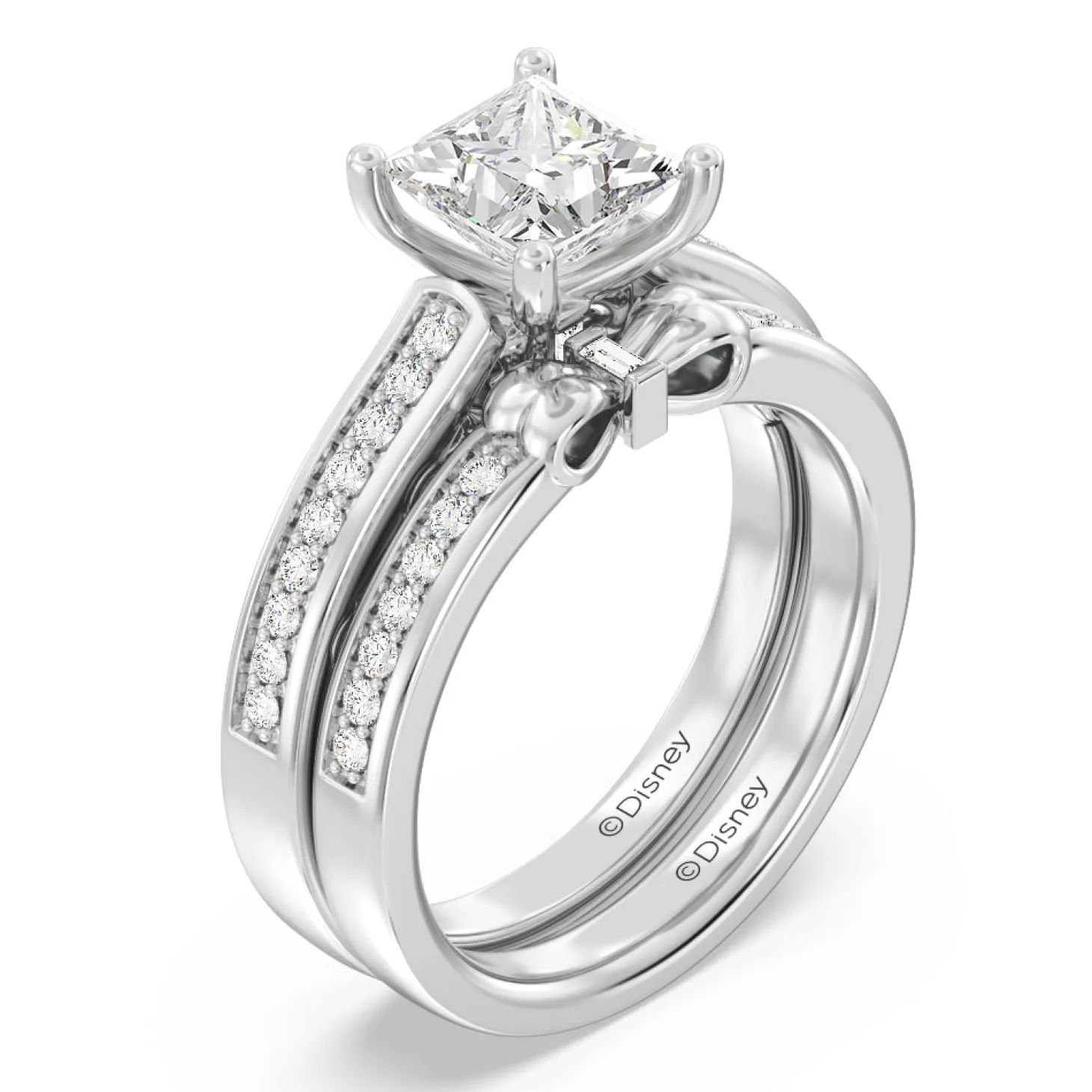 Enchanted Star Lab Grown Diamond 14K Gold Snow White Bow Engagement Ring Set
