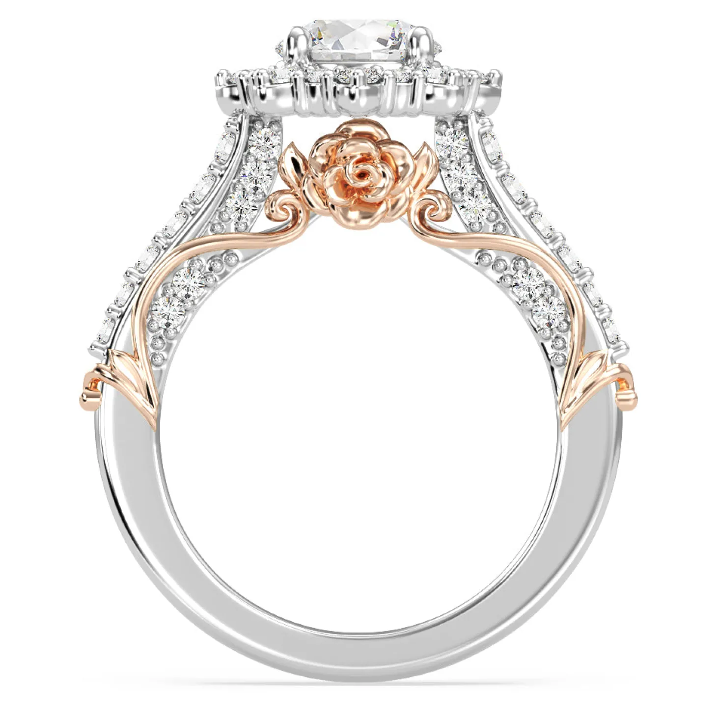 Enchanted Star Lab Grown Diamond 14K Gold Belle Halo Engagement Ring with Rose Gallery