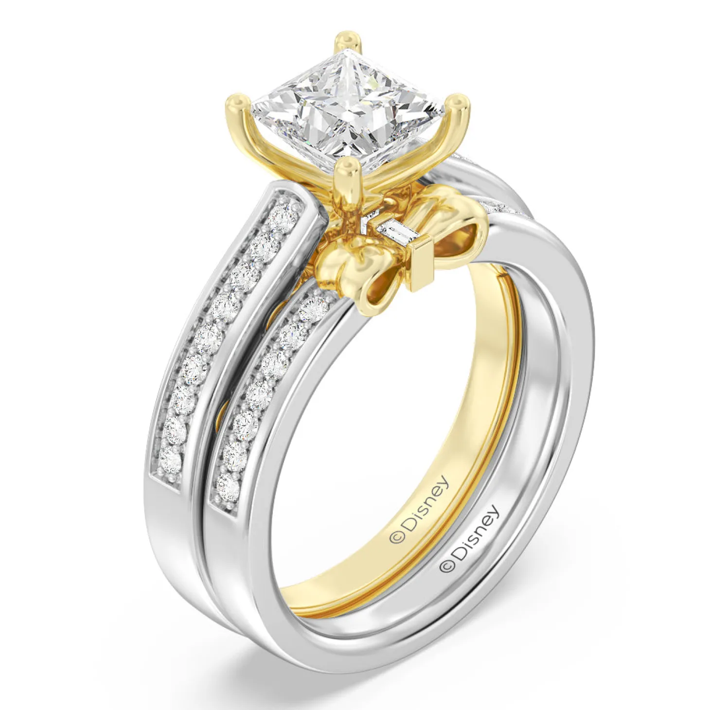 Enchanted Star Lab Grown Diamond 14K Gold Snow White Bow Engagement Ring Set
