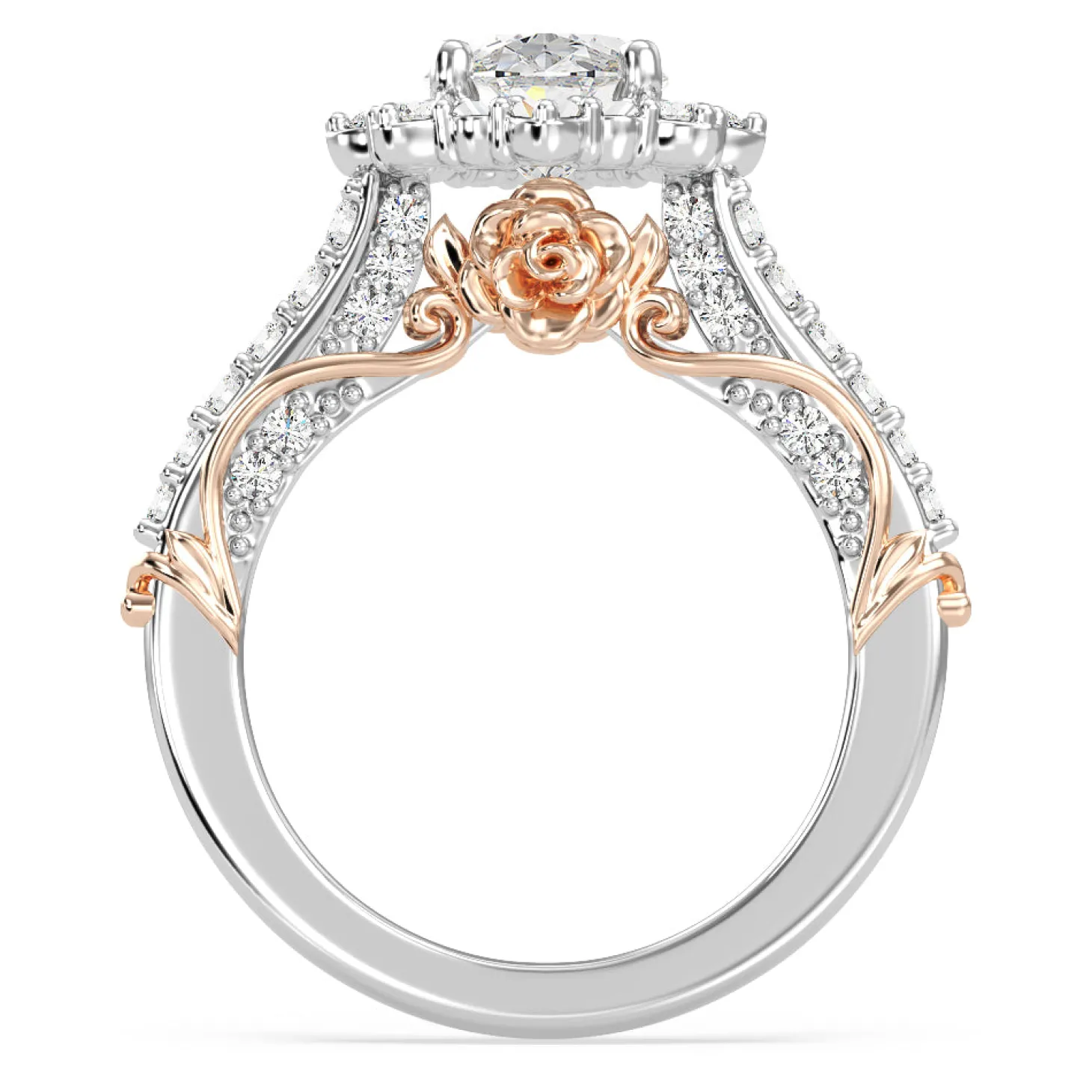Enchanted Star Lab Grown Diamond 14K Gold Belle Halo Engagement Ring with Rose Gallery